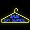 "Same Day Service" In Live Coat Hanger Neon Sign - (23" x 49")